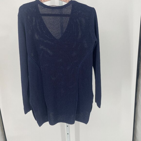 Athleta Highline Sweater Sz Large Tunic Blue V-Neck Knit Preppy Neutral Normcore - Picture 3 of 15